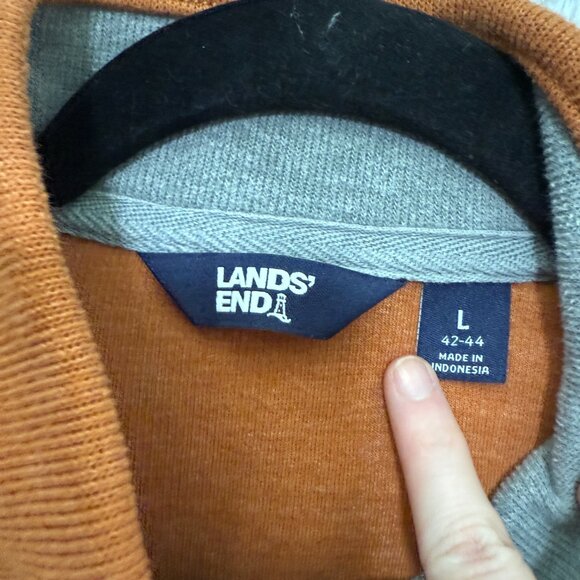 Men Lands End Quarter Zip Cotton Blend Sweatshirt Burned Caramel Size Large - Picture 6 of 7